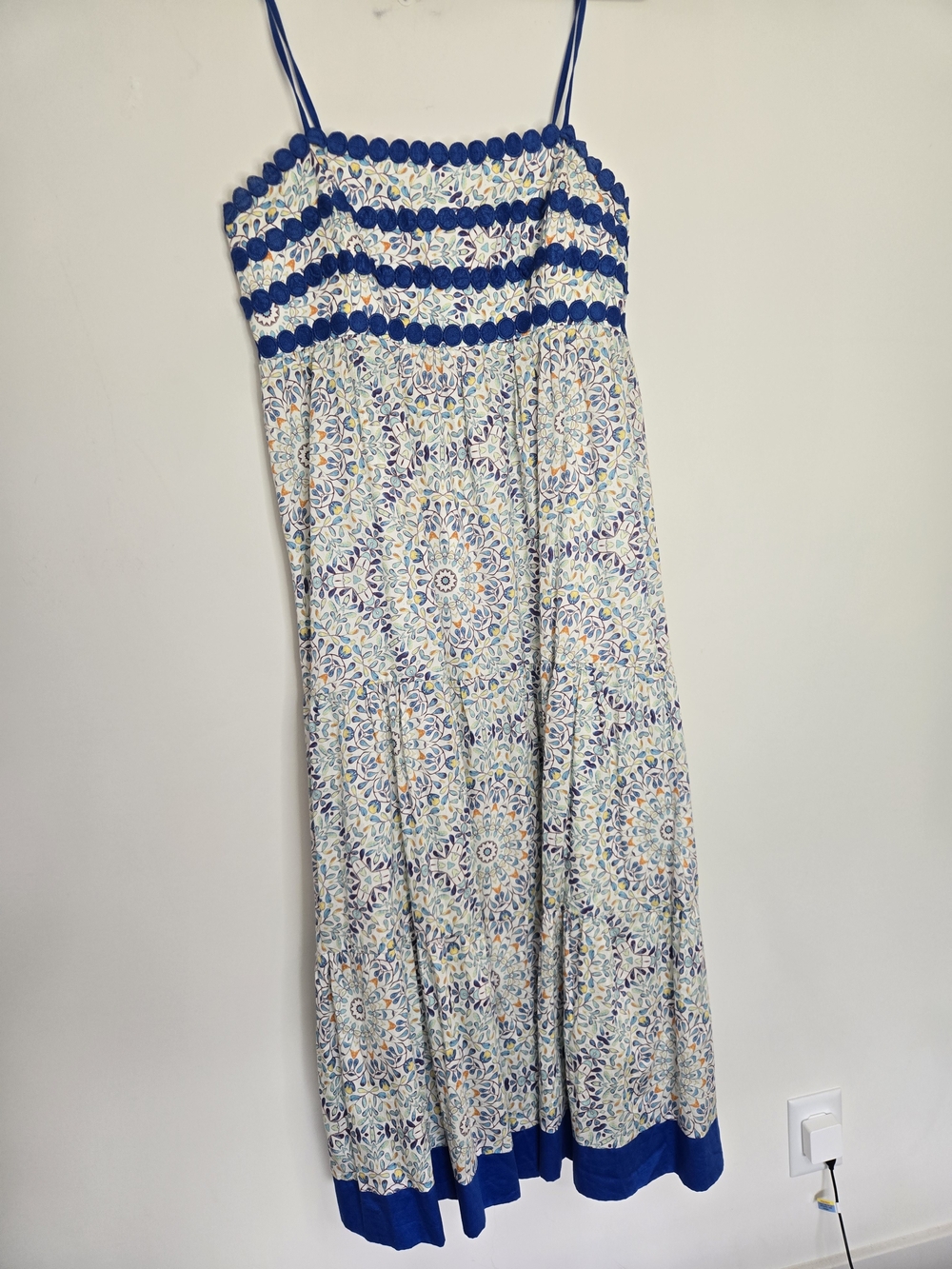 Stellah Ric Rac Floral Feminine Spaghetti Strap Maxi Dress Cotton Summer Sz M